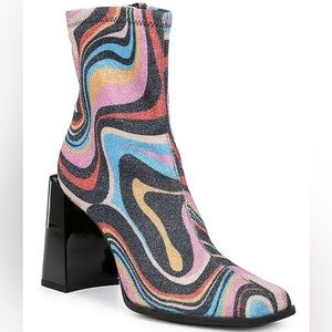 NWOB $110 Gianni Bini Border-Line Glitter Mod Print Fabric Block Heel Booties